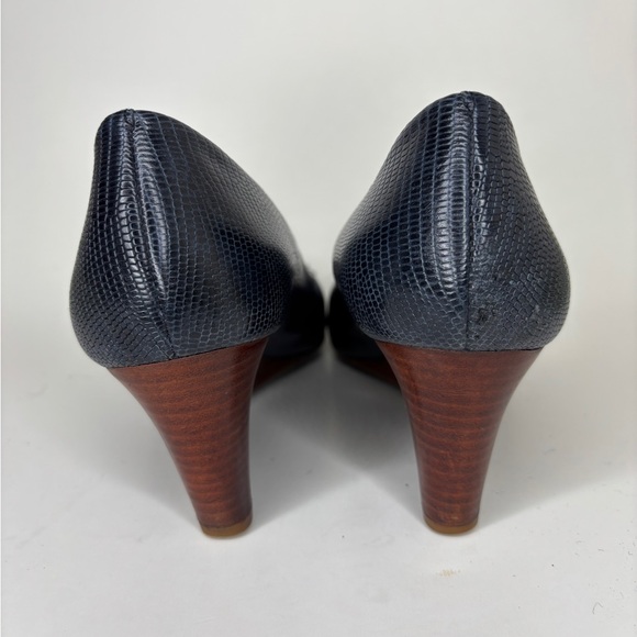 Tory Burch Shoes Wedge Heels Women Size 10M Blue Leather Logo Open Toe - Picture 12 of 16